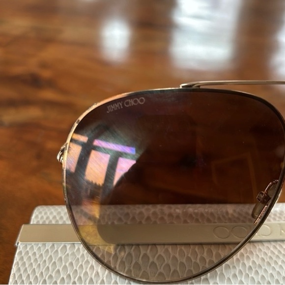 Jimmy Choo Gold Frame Havana Womens Aviator Sunglasses Case Oversized - Picture 2 of 4